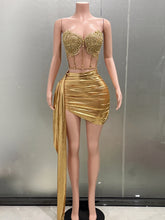 BXOXO Gold Color Women Sexy 2 Pieces Strapless Bodycon Mini Dress Bar Singer Nightclub Party Celebrate Birthday Dress Wholesale